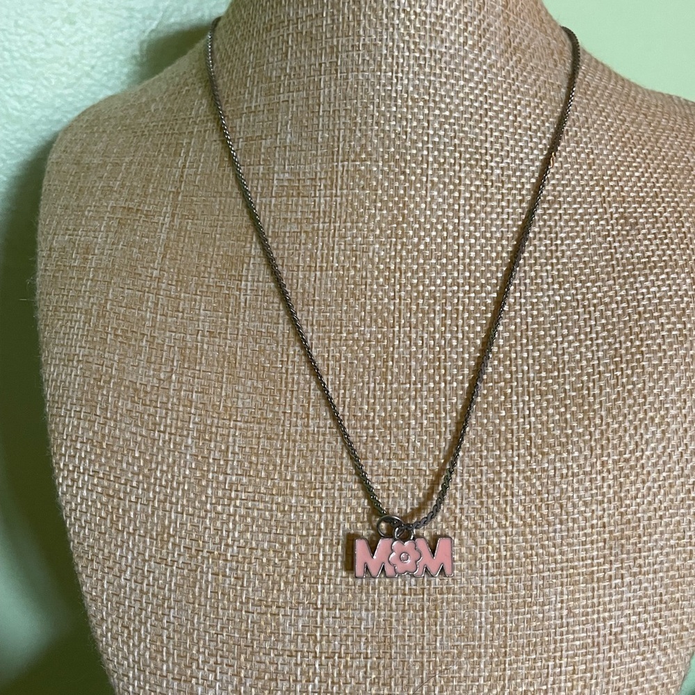 Sweet silver pink enamel MOM necklace